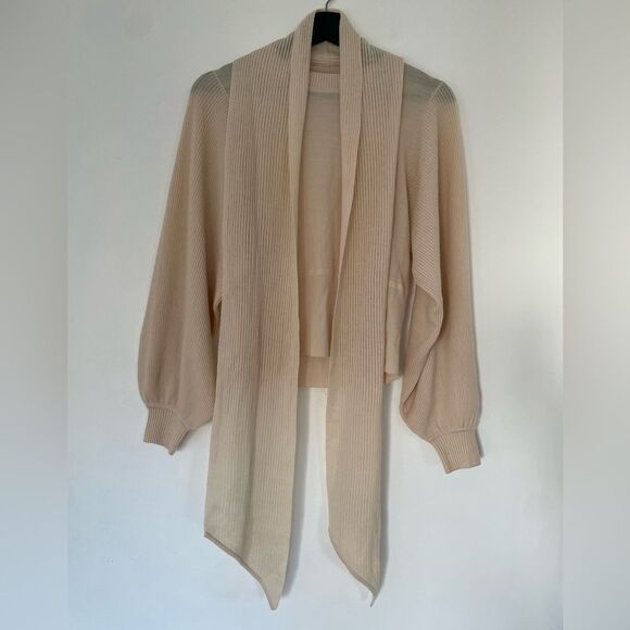 Chloe 100% Merino Wool Balloon Sleeve Sweater Top w/ Scarf Detail Size XS